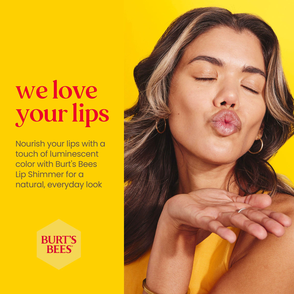 Burt's Bees Grapefruit Lip Shimmer applied on lips