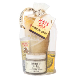 Burt's Bees Hand Repair Gift Set with products and cotton gloves