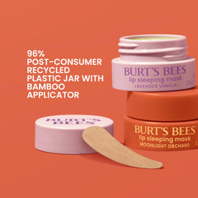Burt's Bees Lavender Vanilla Lip Sleeping Mask on a bedside table