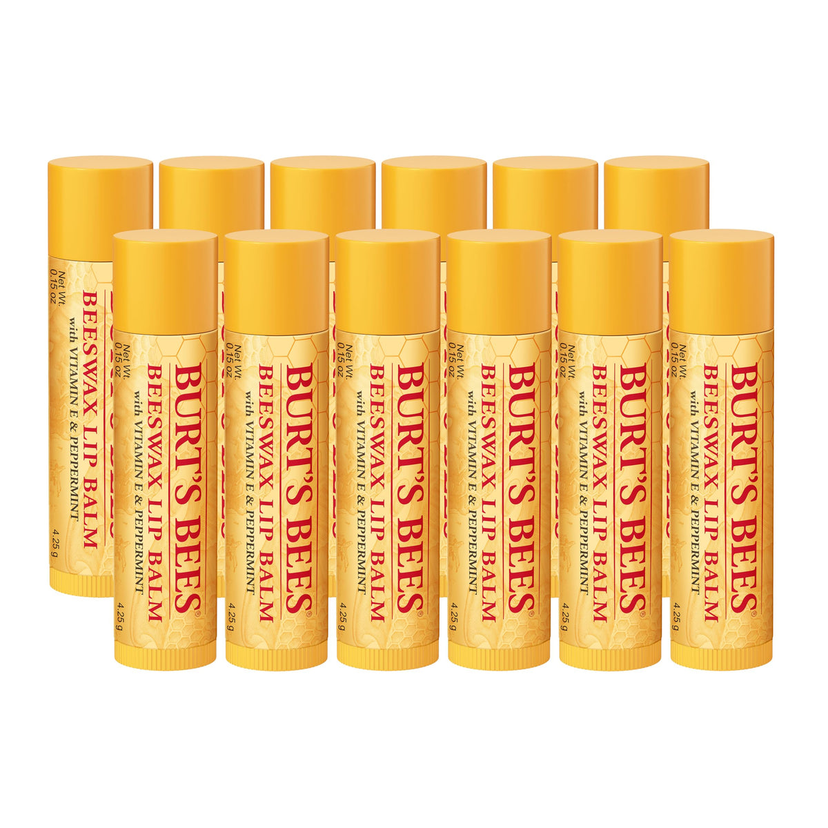 Burt's Bees Lip Balm 12 Tubes Original Beeswax pack front view