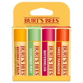 Burt's Bees Lip Balm 4-Pack with Beeswax, Cucumber Mint, Watermelon, and Sweet Mandarin flavours
