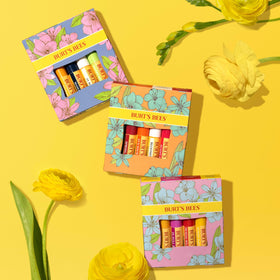Burt's Bees lip balm gift set on a festive background