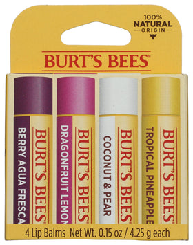 Burt's Bees Lip Balm Tropical Assortment front view with four balms