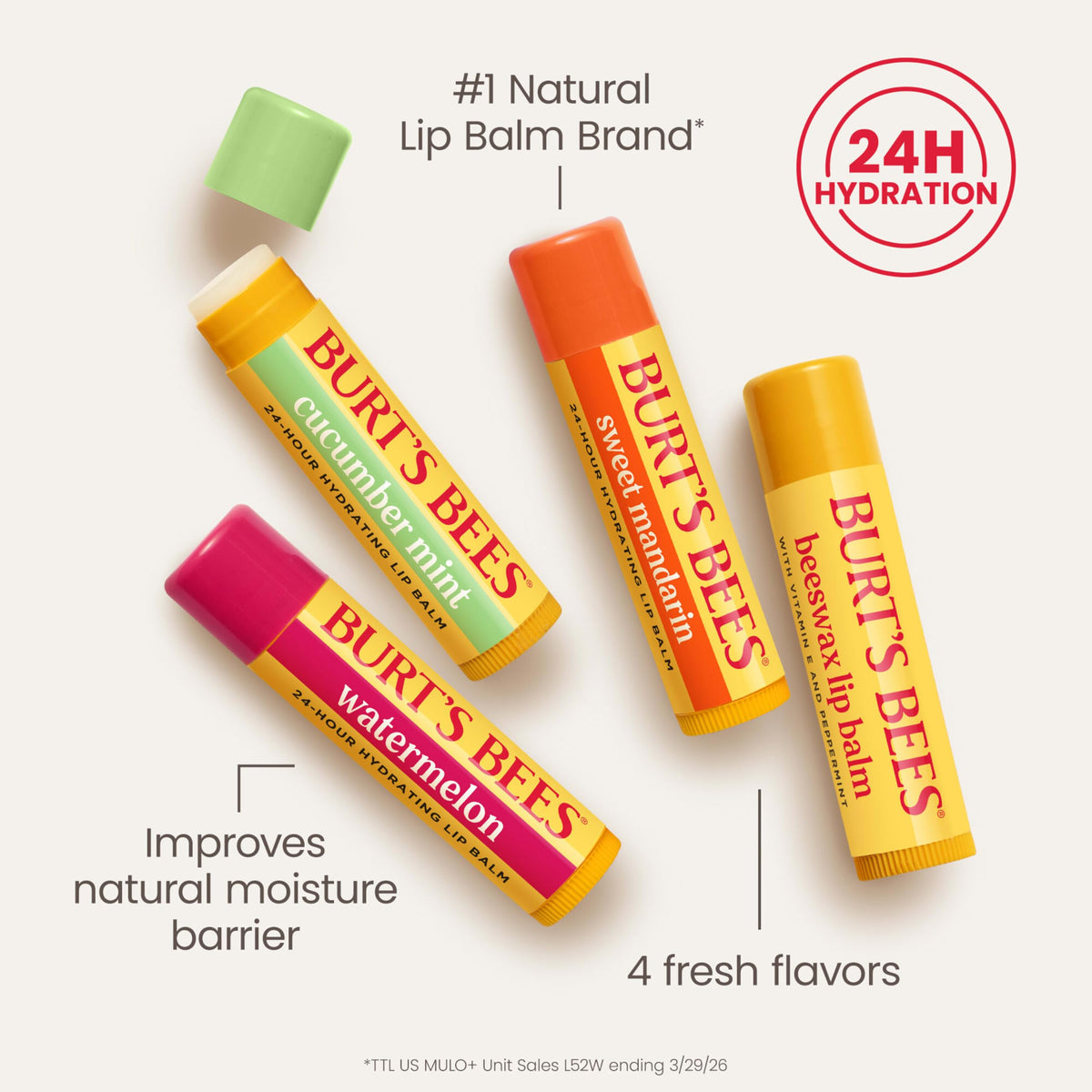 Burt's Bees Lip Balm tube in Beeswax flavour with a fresh cucumber slice