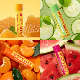 Burt's Bees Lip Balm tube in Watermelon flavour on a wooden table