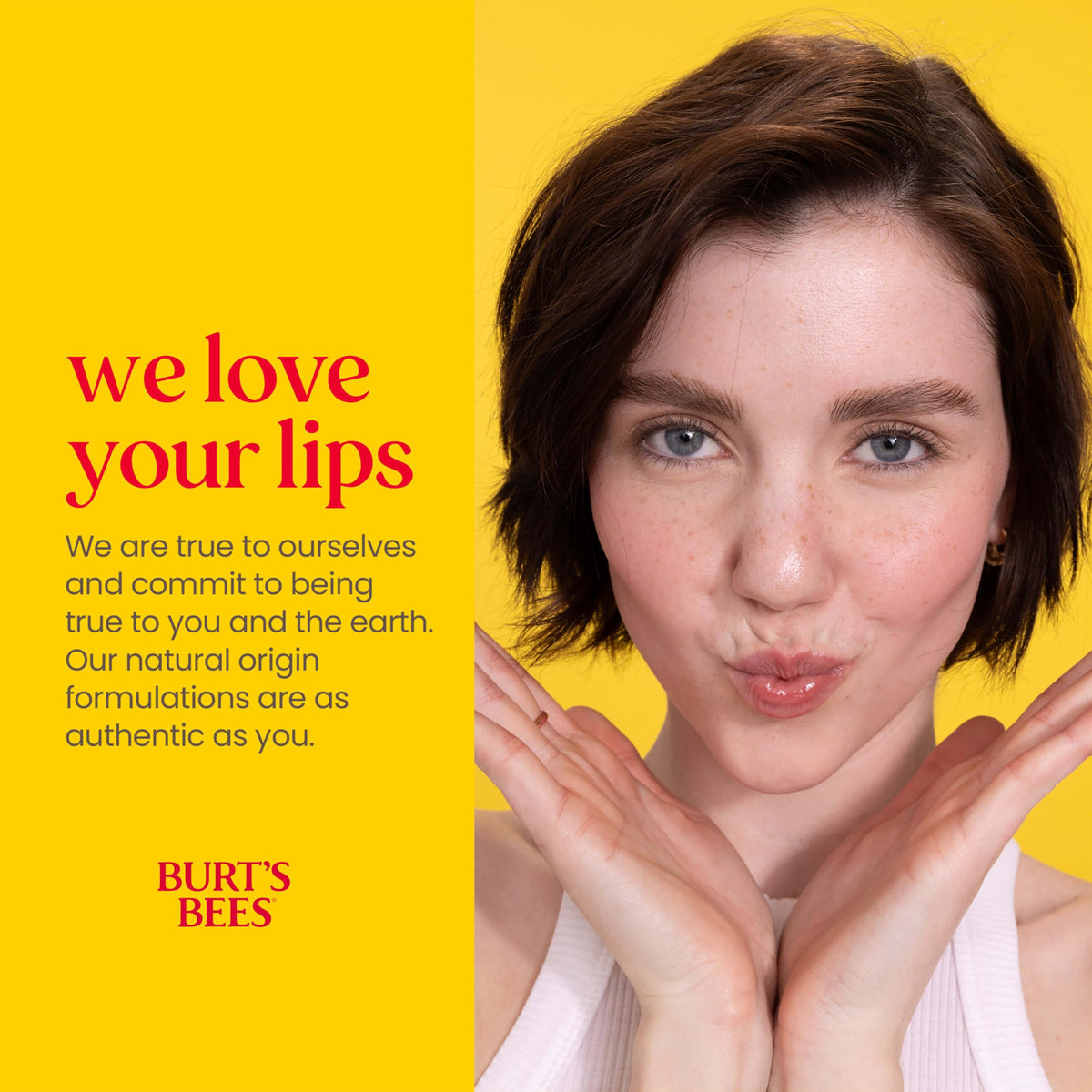 Burt's Bees lip balm tubes arranged in a garden setting
