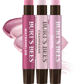 Burt's Bees Lip Shimmer Pink Collection front view with three tubes