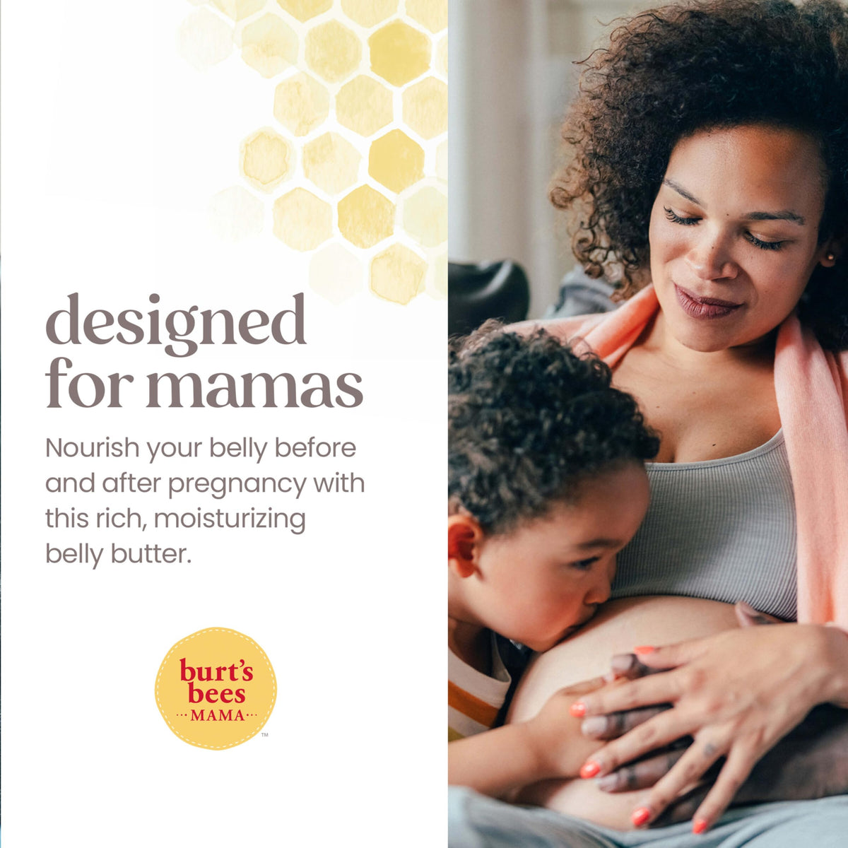 Burt's Bees Mama Belly Butter on a bathroom shelf