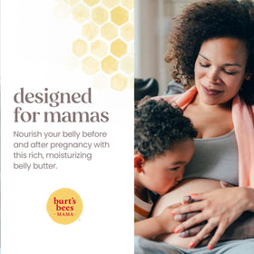 Burt's Bees Mama Belly Butter on a bathroom shelf