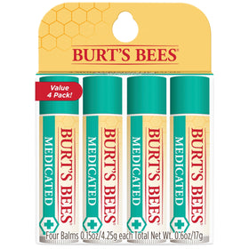 Burt's Bees Medicated Lip Balm four tubes packaging front view