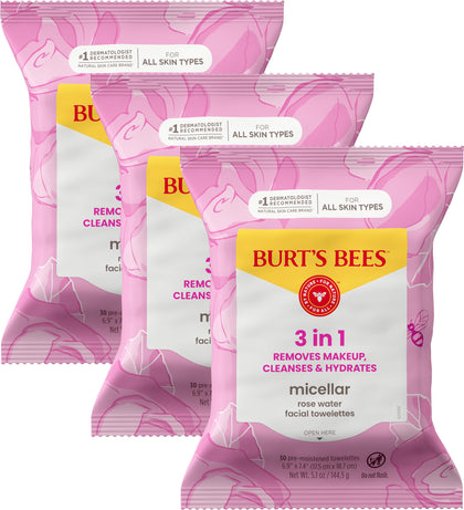 Burt's Bees Micellar Rose Water Facial Towelettes front view packaging