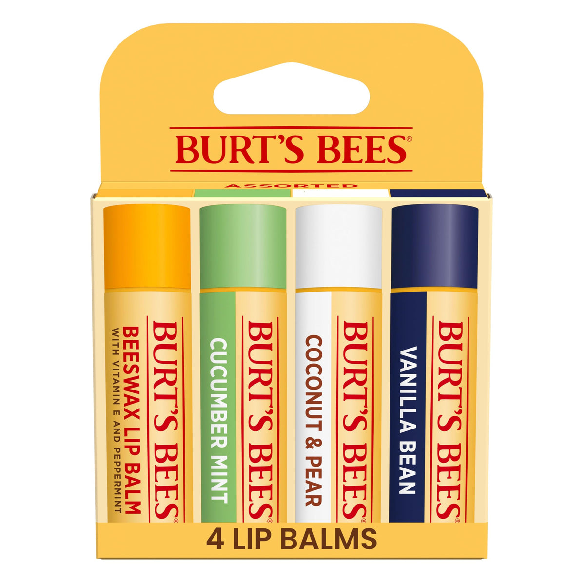 Burt's Bees Moisturizing Lip Balm Multipack front view with four tubes