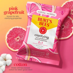 Burt's Bees Pink Grapefruit Face Wipes close-up of a towelette