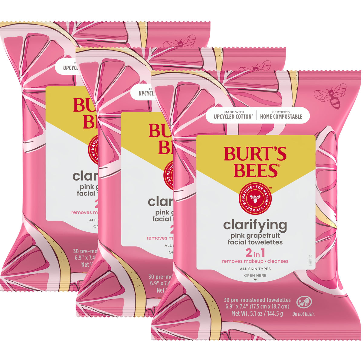 Burt's Bees Pink Grapefruit Face Wipes front view packaging