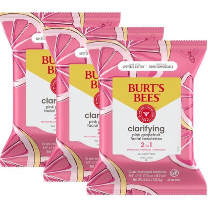 Burt's Bees Pink Grapefruit Face Wipes front view packaging
