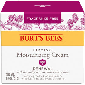 Burt's Bees Renewal Firming Face Cream in a bathroom setting