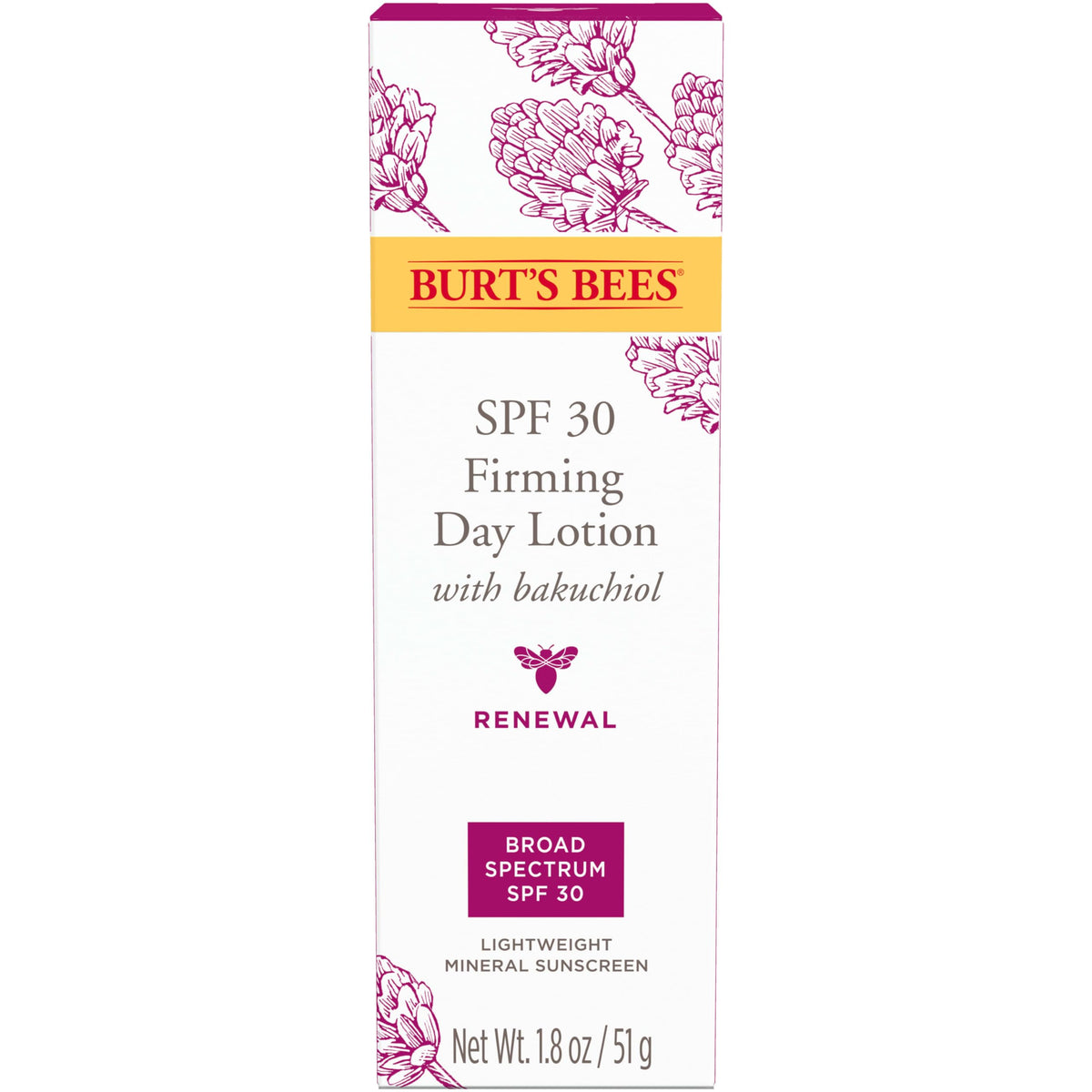 Burt's Bees Renewal SPF 30 Firming Day Lotion packaging details