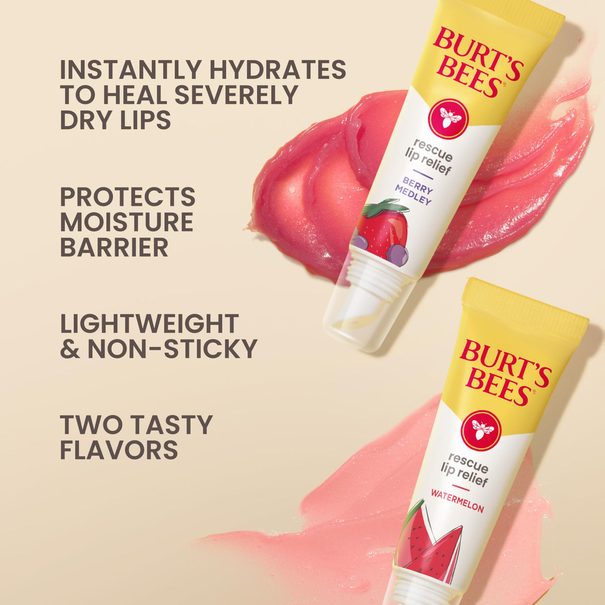 Burt's Bees Rescue Lip Relief Berry Medley flavour tube front view