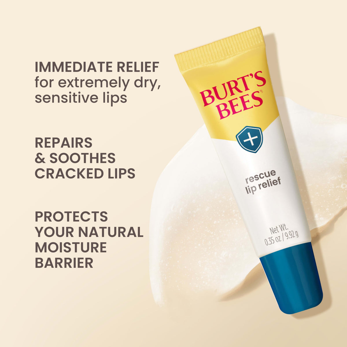 Burt's Bees Rescue Lip Relief Honey Vanilla tube close-up