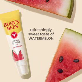 Burt's Bees Rescue Lip Relief packaging with ingredients list