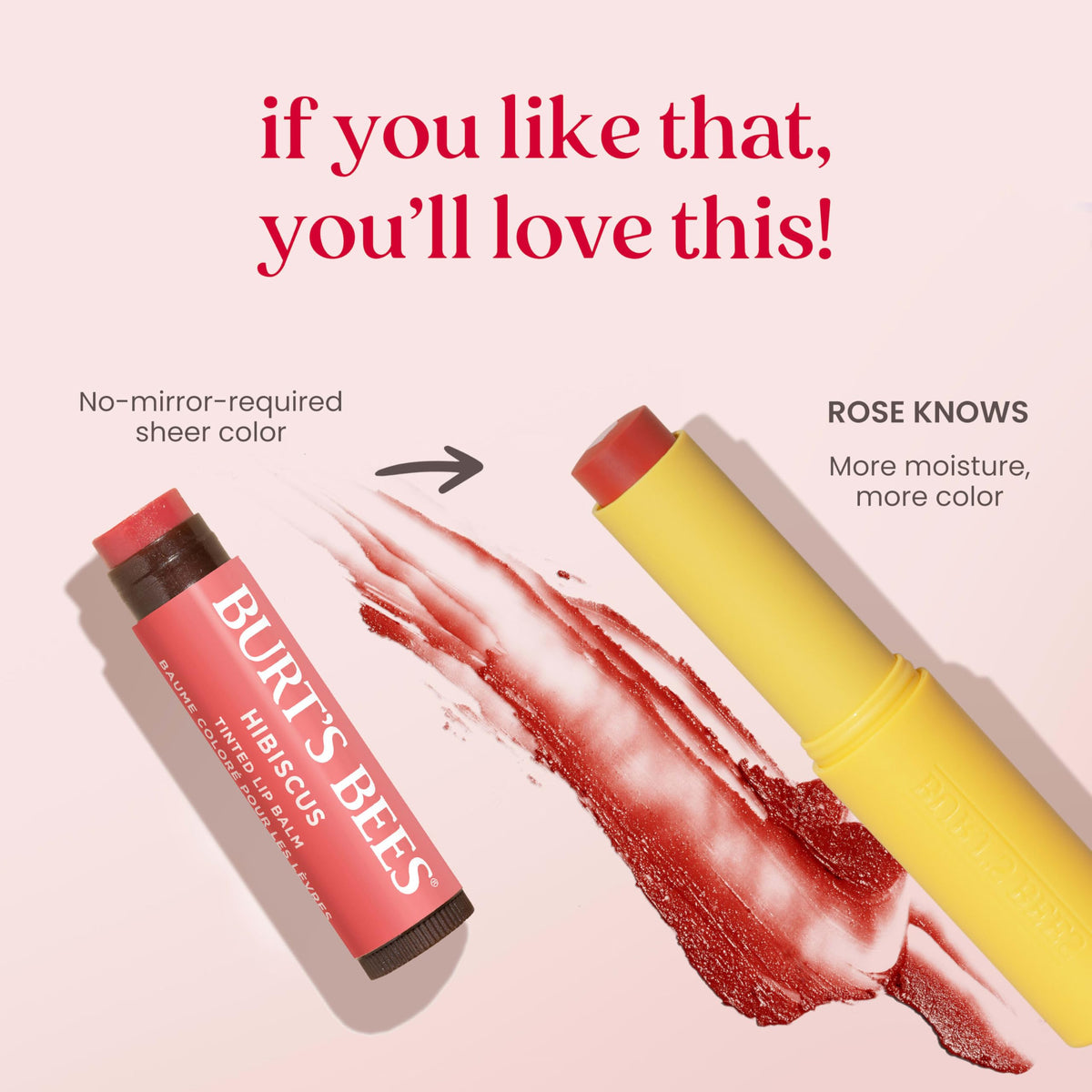 Burt's Bees Rose Knows Tinted support Lip Balm with a floral background