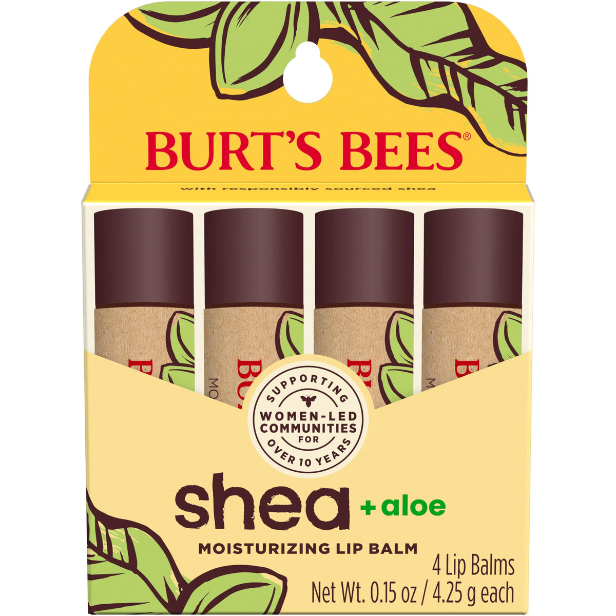 Burt's Bees Shea and Aloe Moisturizing Lip Balm pack with four tubes