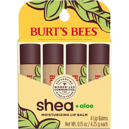 Burt's Bees Shea and Aloe Moisturizing Lip Balm pack with four tubes