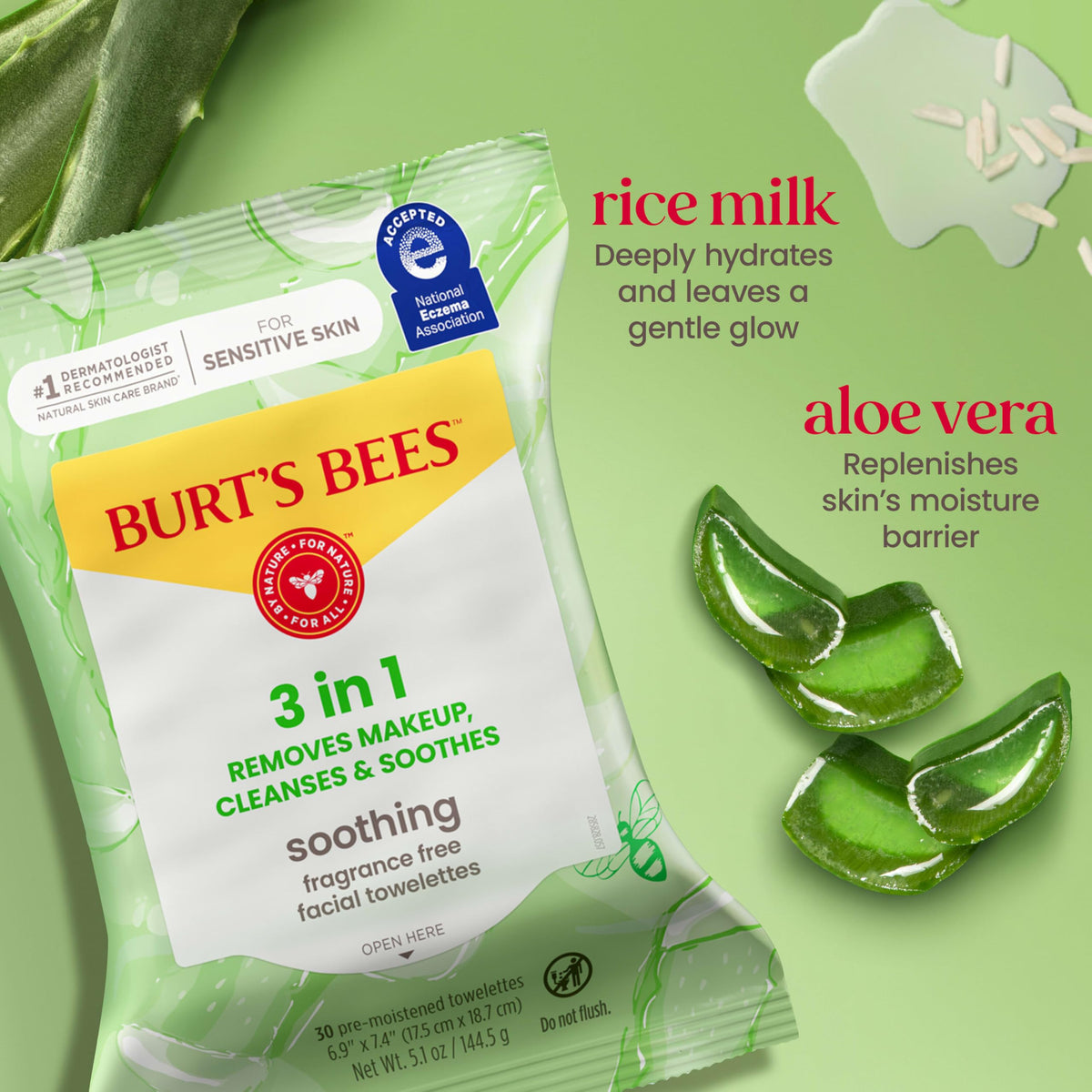 Burt's Bees Soothing Facial Towelettes back view packaging