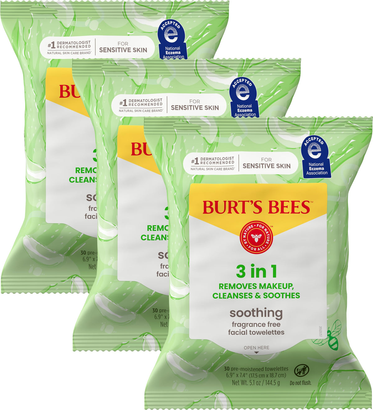Burt's Bees Soothing Facial Towelettes front view packaging