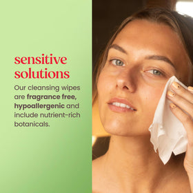 Burt's Bees Soothing Facial Towelettes with a hand holding a wipe