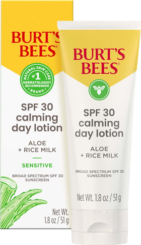 Burt's Bees SPF 30 Calming Day Lotion front view with aloe and rice milk