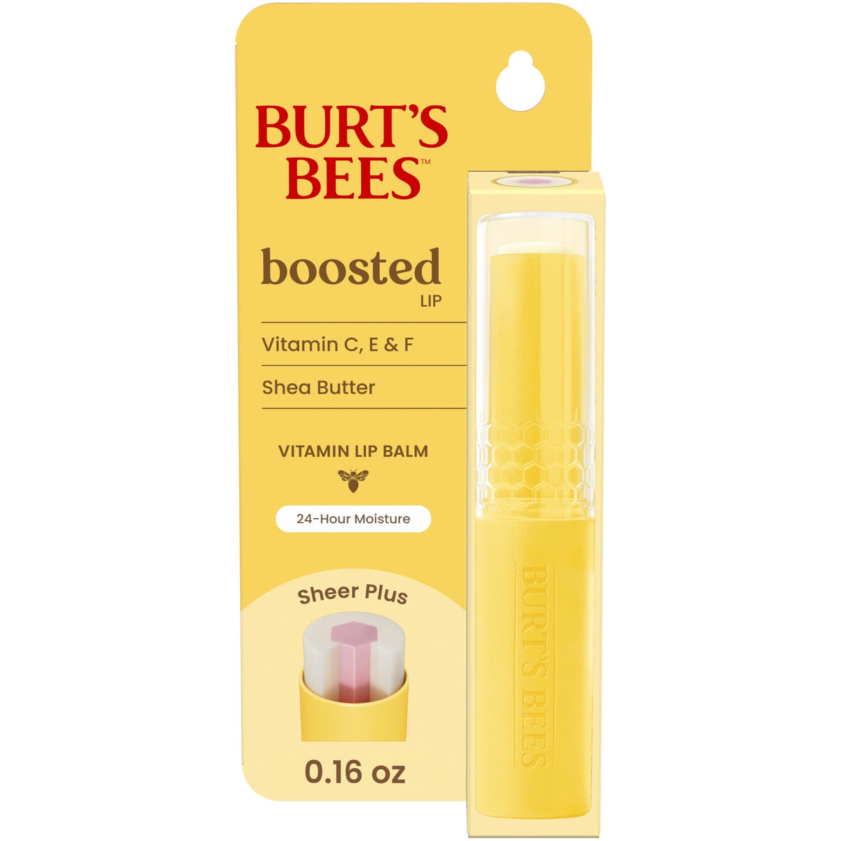 Burt's Bees support Lip Balm Sheer Plus tube front view