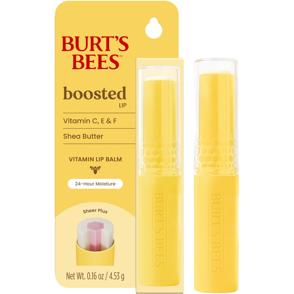Burt's Bees support Lip Balm Sheer Plus tube side view