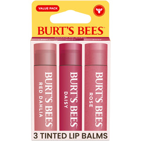 Burt's Bees Tinted Lip Balm Value Pack front view with three tubes