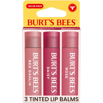 Burt's Bees Tinted Lip Balm Value Pack front view with three tubes