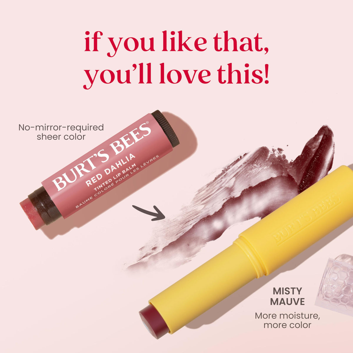 Burt's Bees Tinted support Balm Misty Mauve with natural background