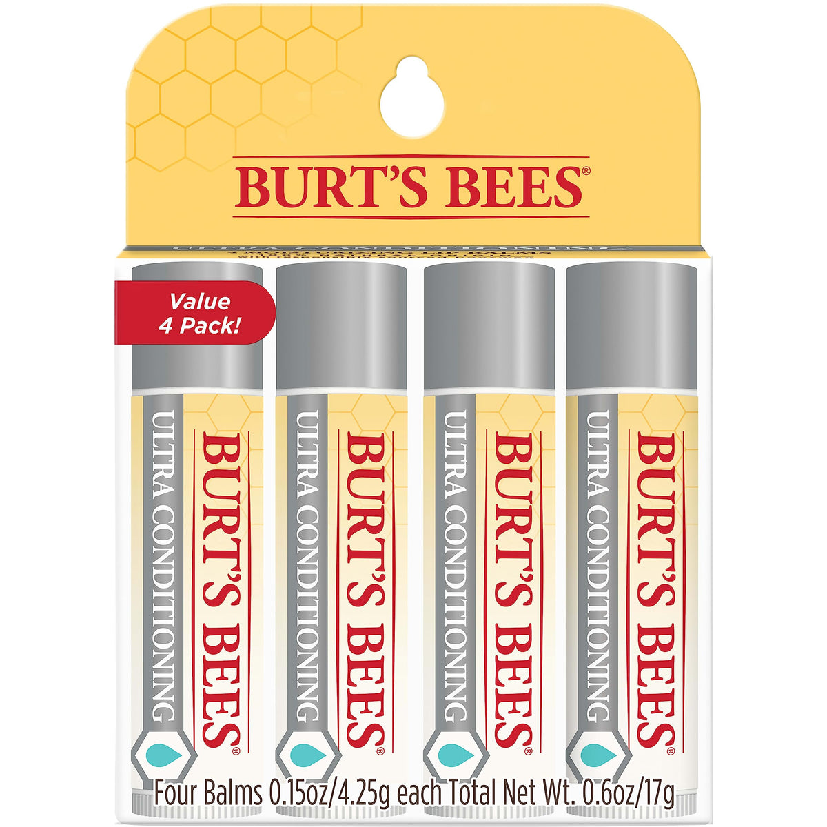 Burt's Bees Ultra Conditioning Lip Balm four tubes packaging
