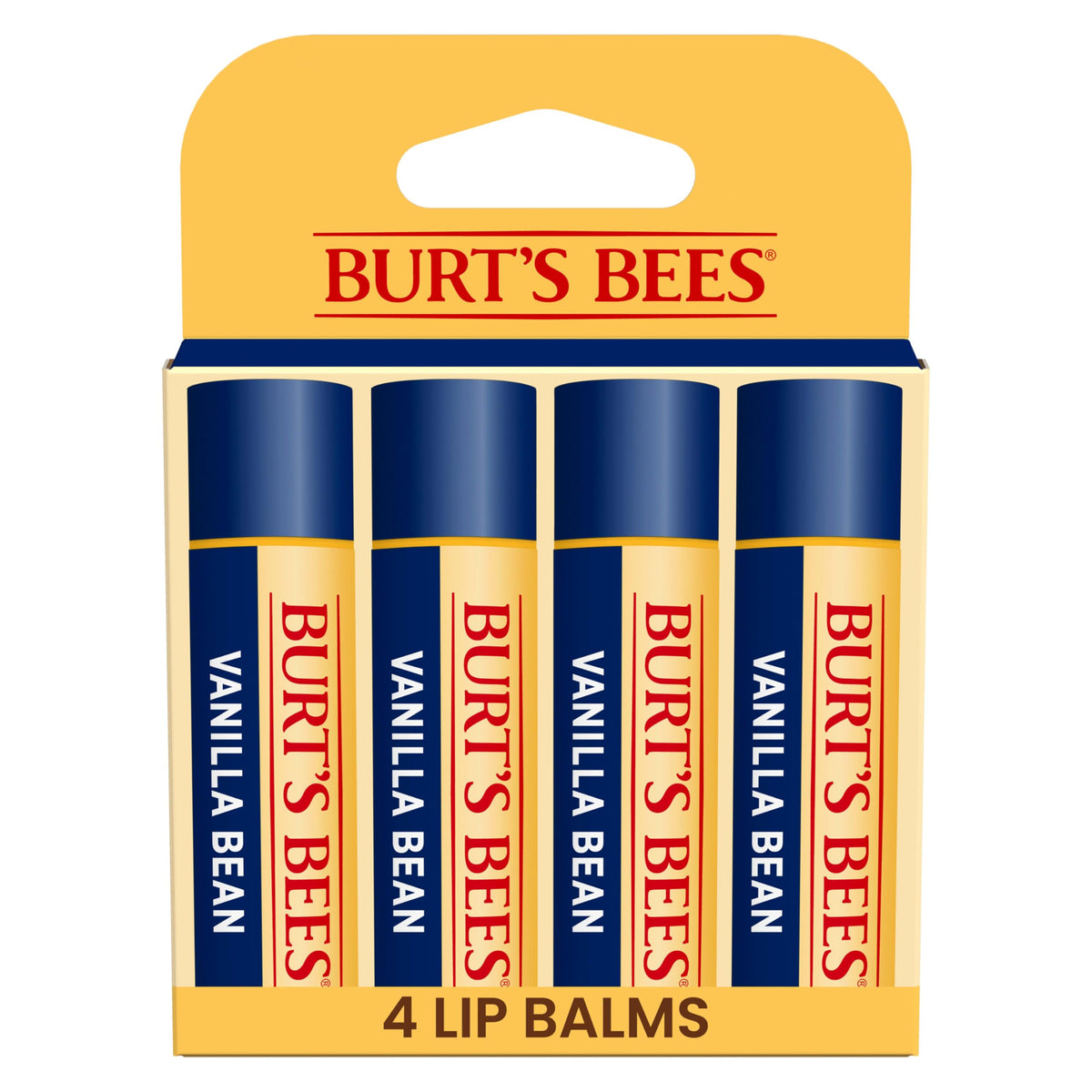 Burt's Bees Vanilla Bean Lip Balm four tubes front view