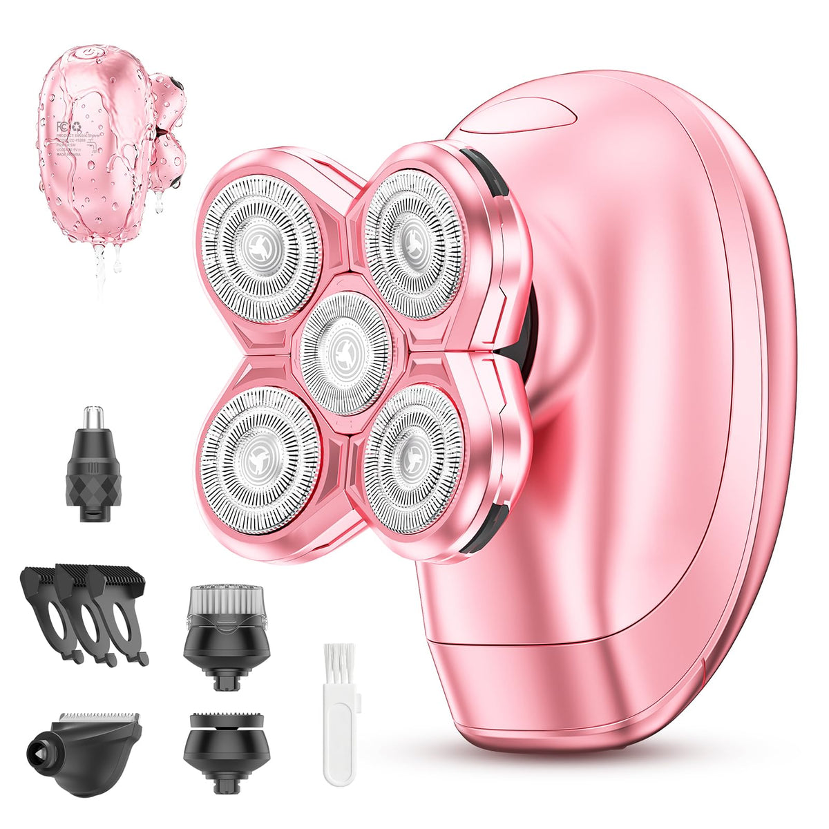 Burtily 5-in-1 Electric Razor front view with attachments