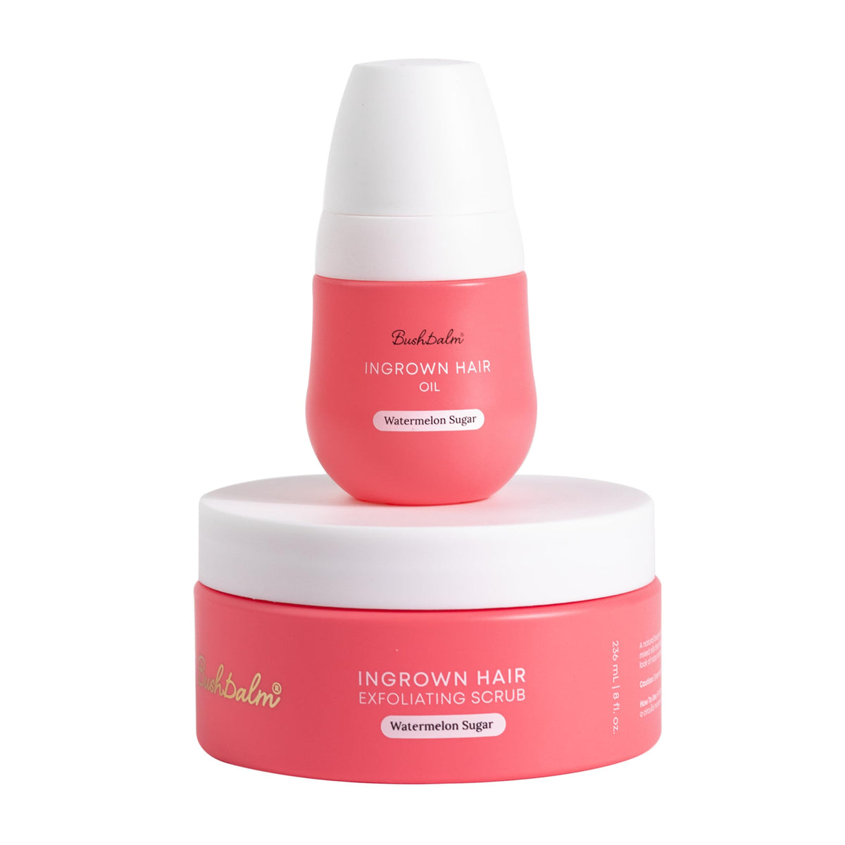 Bushbalm 2-Step Ingrown Hair Routine Watermelon Sugar Oil and Scrub front view