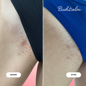 Bushbalm 2-Step Routine products on a bathroom counter