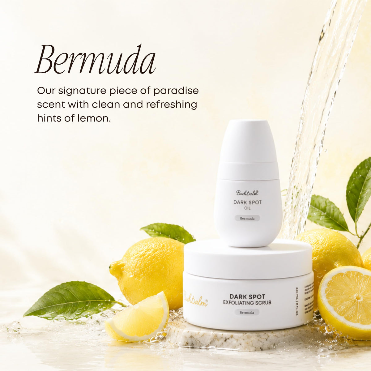 Bushbalm Dark Spot Oil Bermuda with fresh lemon