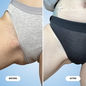 Bushbalm scrub alongside other skincare products