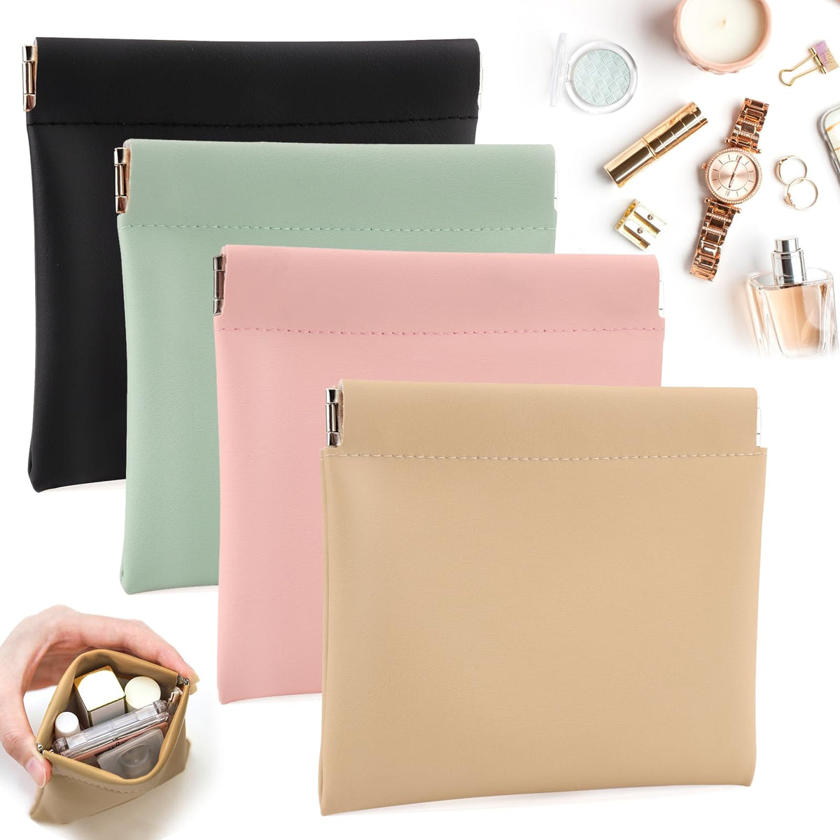 BUSOHA 4 PCS Small Makeup Bags in morandi colours front view