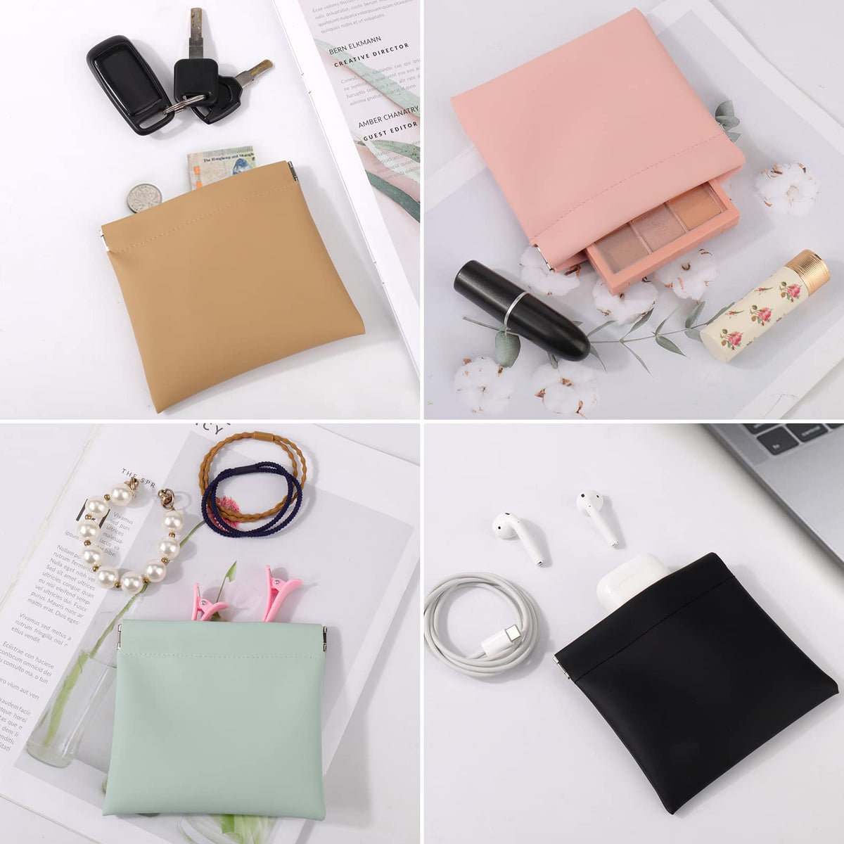 BUSOHA Small Makeup Bag pink model showcasing interior