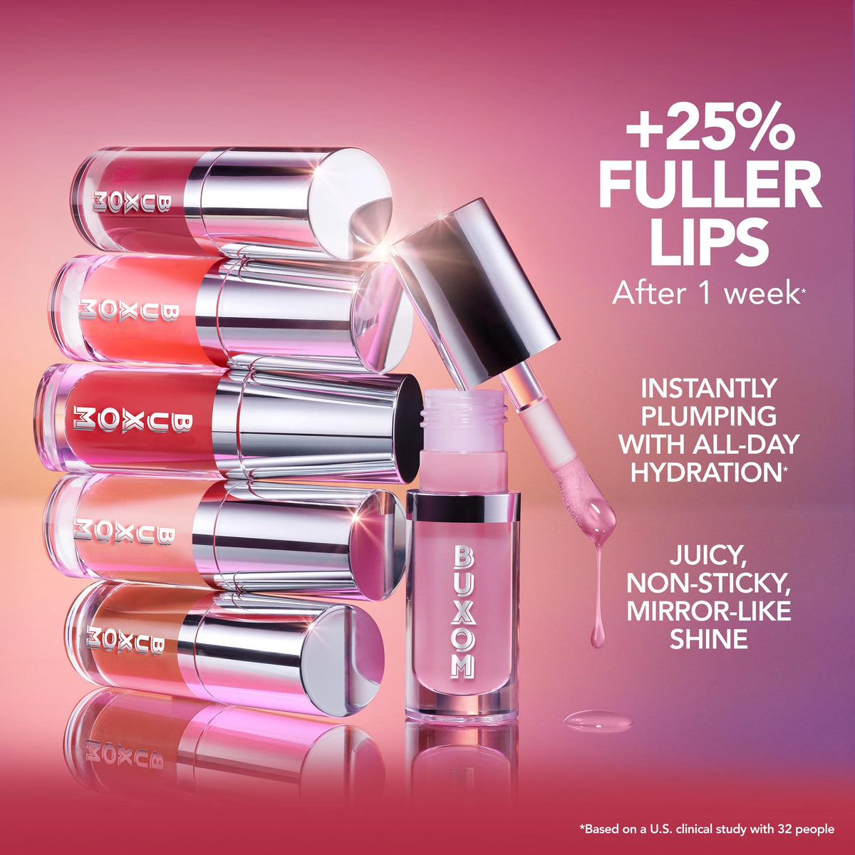 Buxom Full-On Glossy Lip Oil Berry Blast on lips