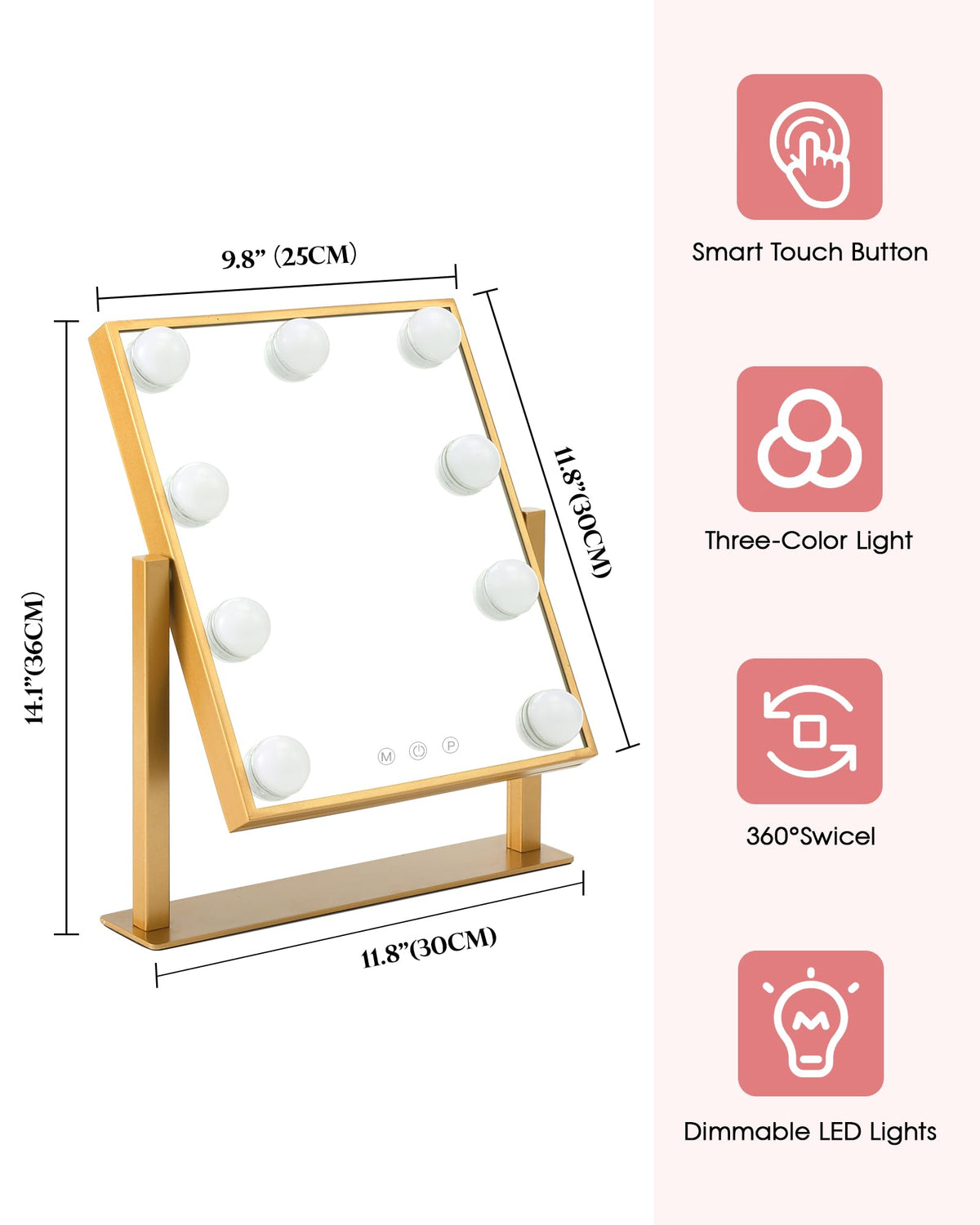 BWLLNI Lighted Makeup Mirror displaying touch control feature