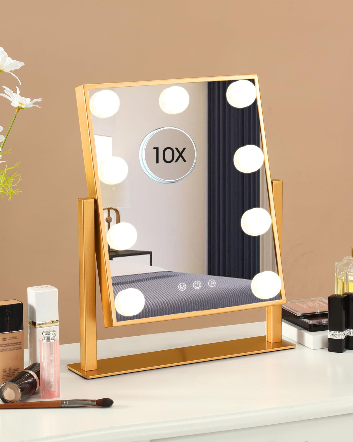 BWLLNI Lighted Makeup Mirror front view with 9 LED bulbs