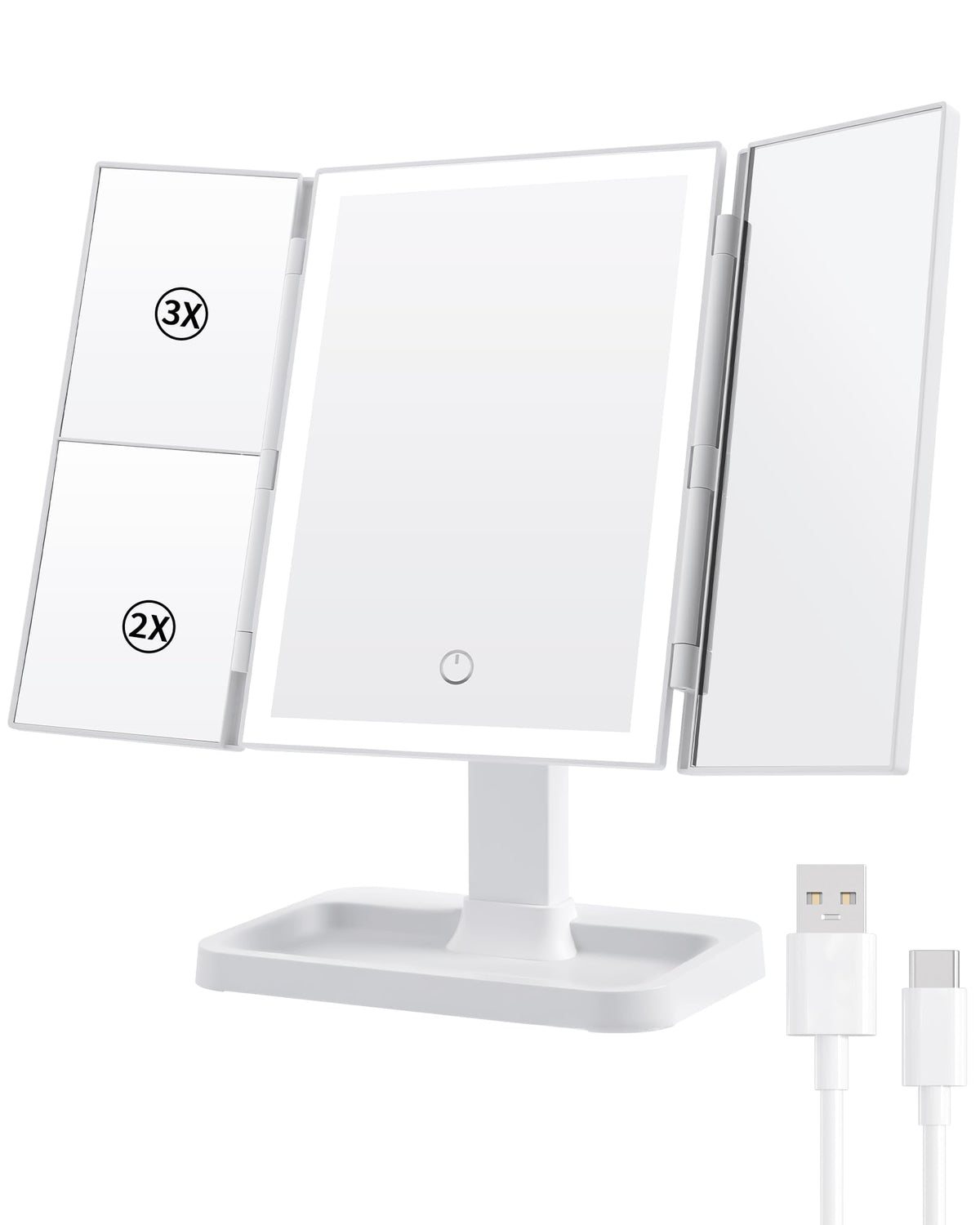 BWLLNI Trifold Vanity Mirror front view with lights