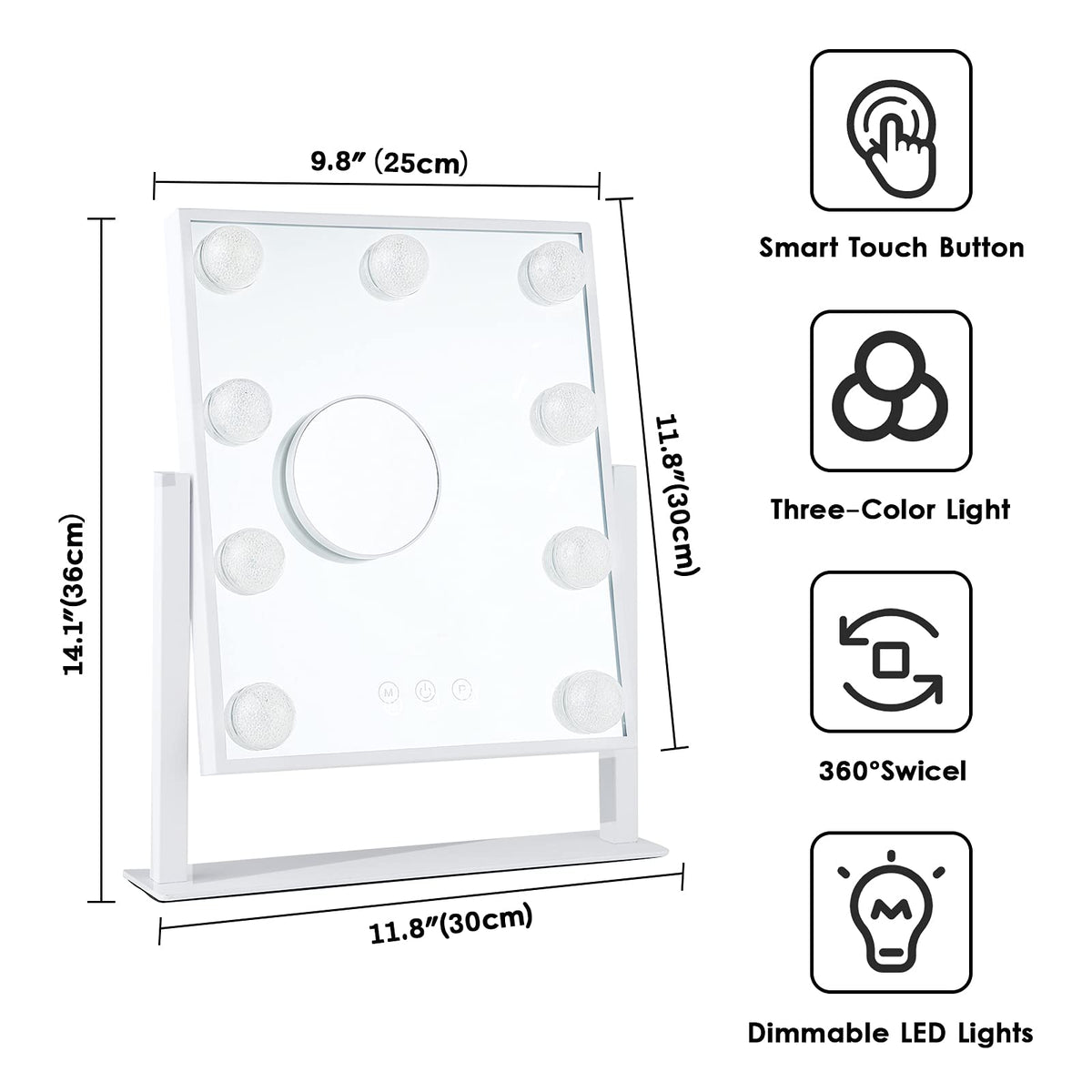 BWLLNI Vanity Mirror displaying warm white light mode